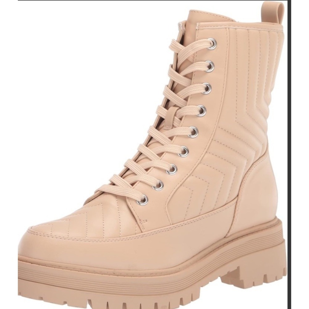 MARC FISHER Womens Pierce Quilted Lug‎ Sole Combat Boots Zip Beige Sz 9.5M